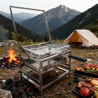 Adjustable Charcoal Rotating Grill, 360° BBQ Grill with Heat Control