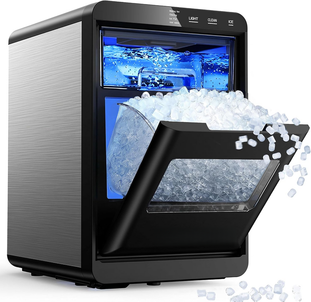40Lbs/24H Nugget Ice Maker Countertop, Self-Cleaning Pebble Ice Machine with Ice Scoop & Basket for Home, Kitchen & Office