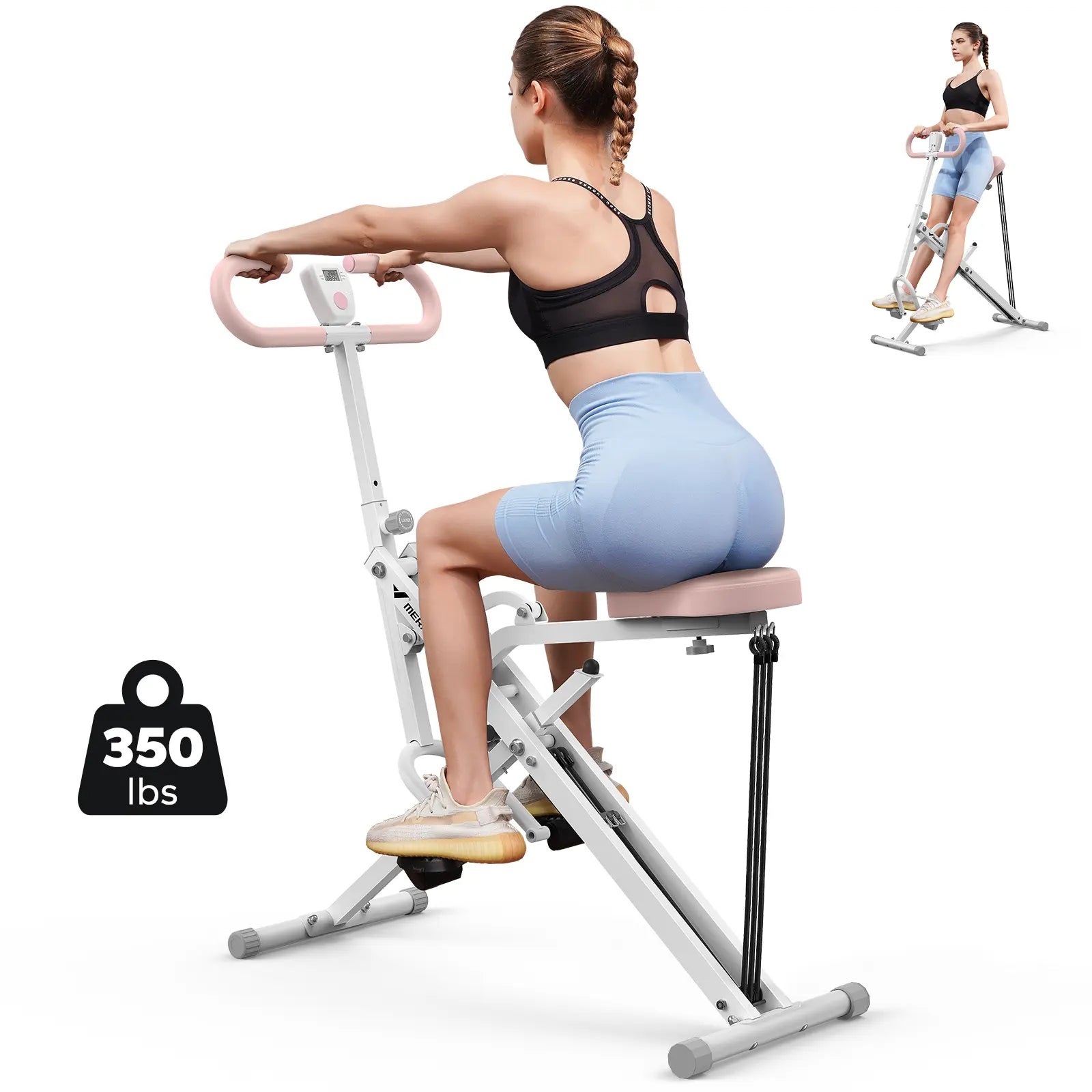 2-in-1 Squat Row Trainer with LCD, Adjustable Resistance Leg Glute Workout Machine for Women