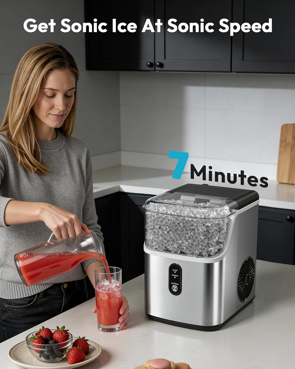 35Lbs/24H Nugget Ice Maker Countertop, Ready in 7 Mins, Self-Cleaning Pebble Ice Machine with Scoop & Basket