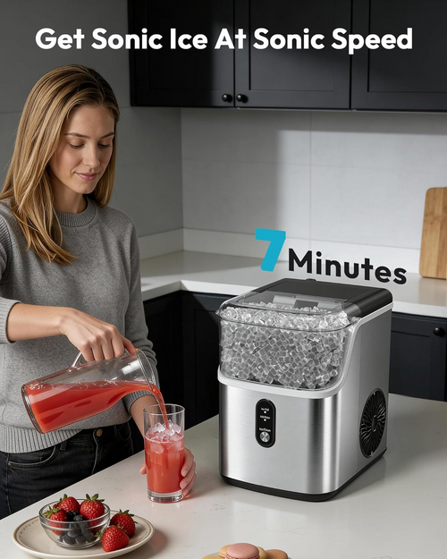 35Lbs/24H Nugget Ice Maker Countertop, Ready in 7 Mins, Self-Cleaning Pebble Ice Machine with Scoop & Basket