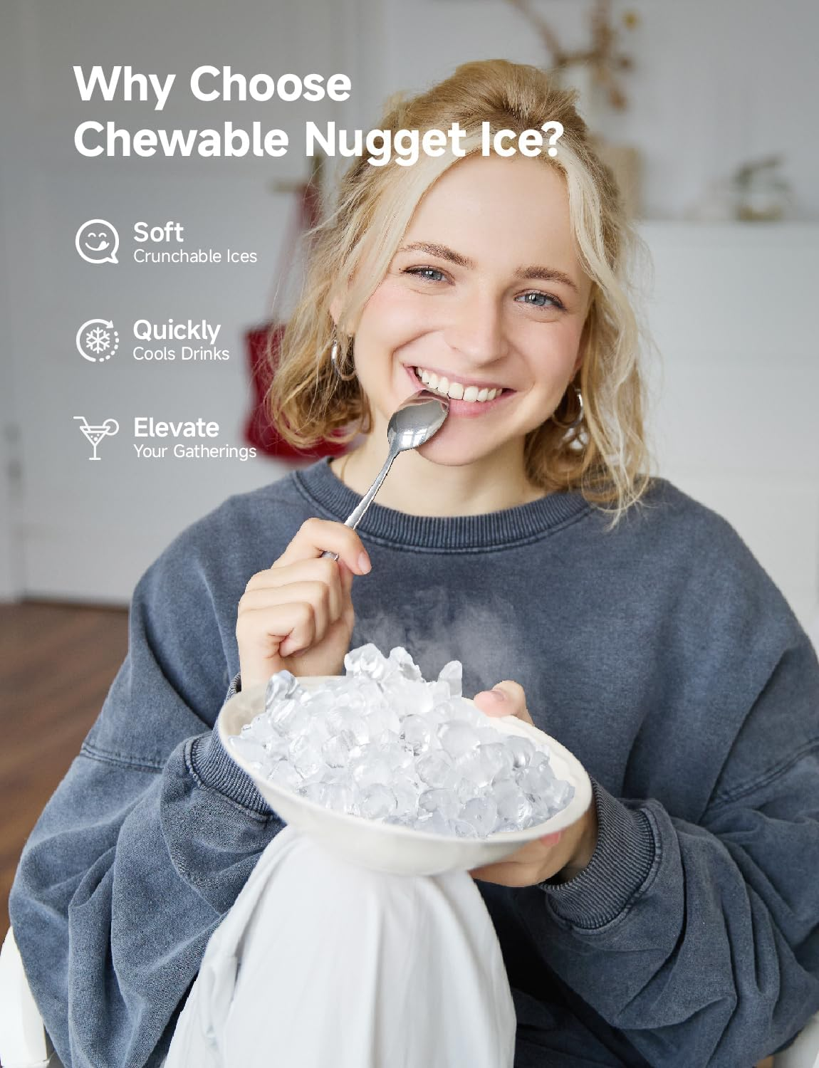 40Lbs/24H Nugget Ice Maker Countertop, Self-Cleaning Pebble Ice Machine with Ice Scoop & Basket for Home, Kitchen & Office