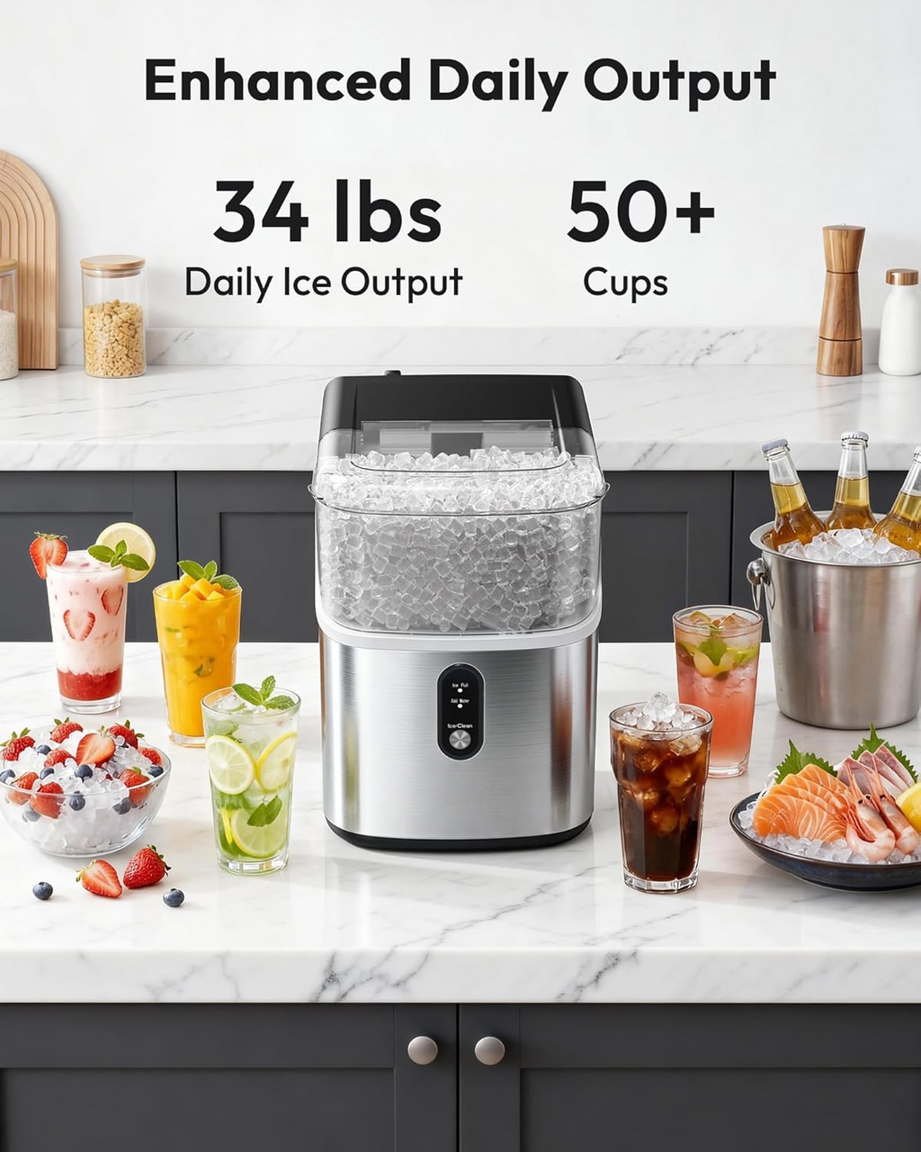 35Lbs/24H Nugget Ice Maker Countertop, Ready in 7 Mins, Self-Cleaning Pebble Ice Machine with Scoop & Basket