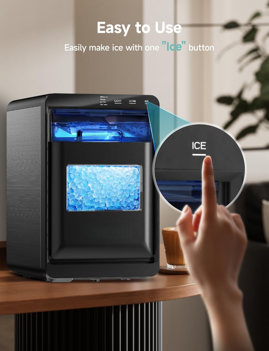 40Lbs/24H Nugget Ice Maker Countertop, Self-Cleaning Pebble Ice Machine with Ice Scoop & Basket for Home, Kitchen & Office