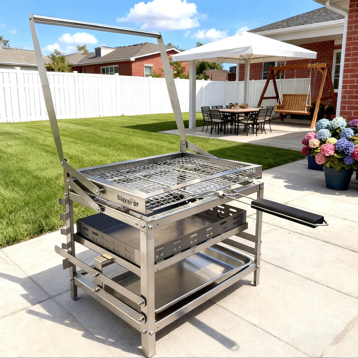 Adjustable Charcoal Rotating Grill, 360° BBQ Grill with Heat Control