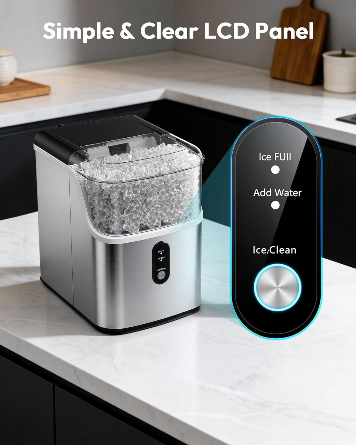 35Lbs/24H Nugget Ice Maker Countertop, Ready in 7 Mins, Self-Cleaning Pebble Ice Machine with Scoop & Basket