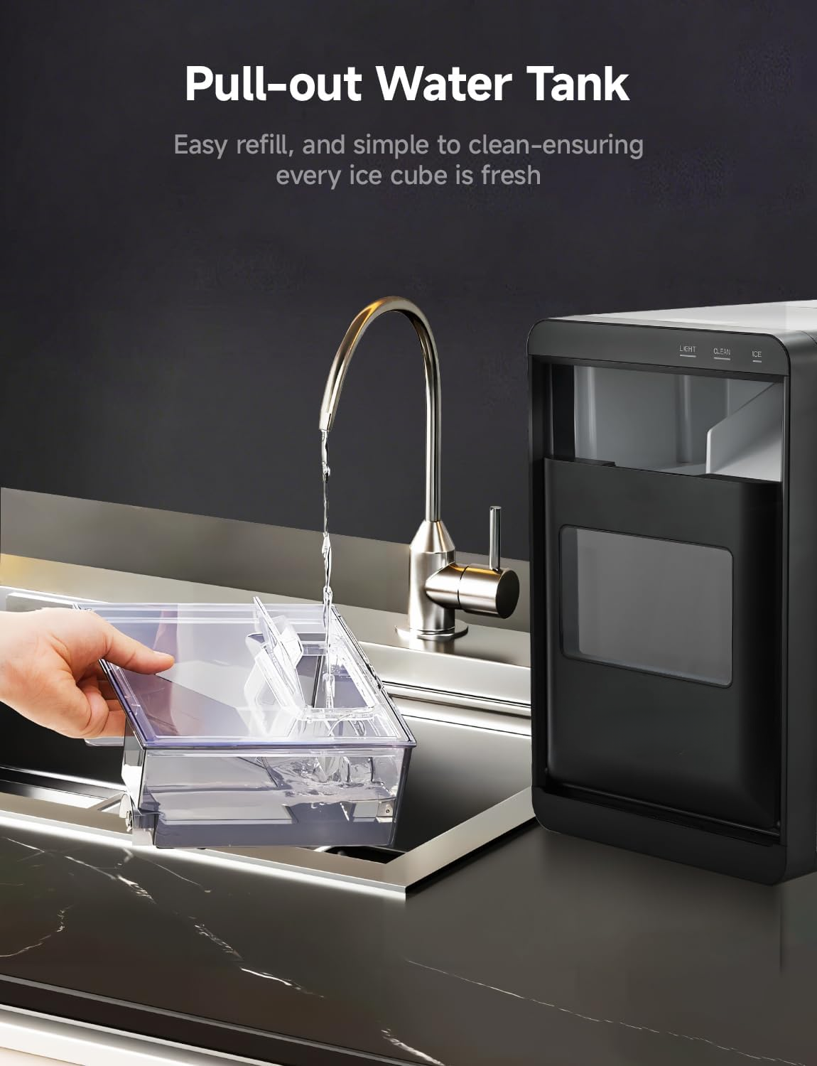 40Lbs/24H Nugget Ice Maker Countertop, Self-Cleaning Pebble Ice Machine with Ice Scoop & Basket for Home, Kitchen & Office