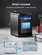 40Lbs/24H Nugget Ice Maker Countertop, Self-Cleaning Pebble Ice Machine with Ice Scoop & Basket for Home, Kitchen & Office
