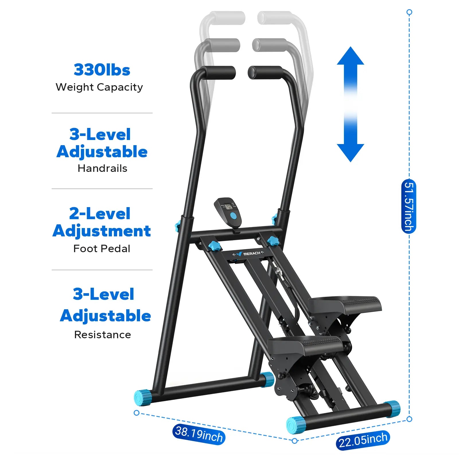 Stable 330LBS Stair Stepper with Handlebar, Adjustable Pedal Vertical Climber Home Cardio Machine