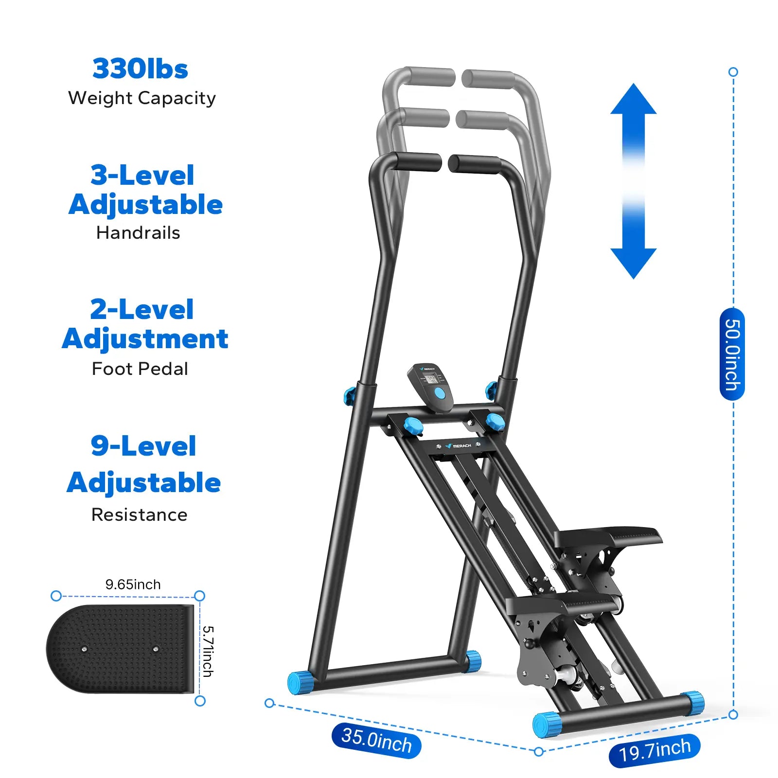 Stable 330LBS Stair Stepper with Handlebar, Adjustable Pedal Vertical Climber Home Cardio Machine