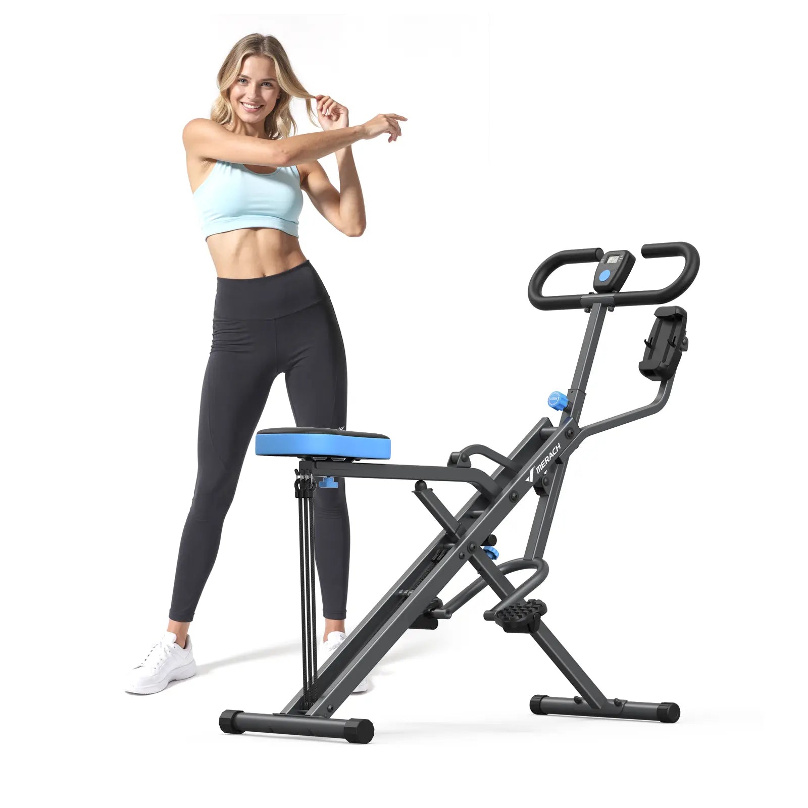 2-in-1 Squat Row Trainer with LCD, Adjustable Resistance Leg Glute Workout Machine for Women