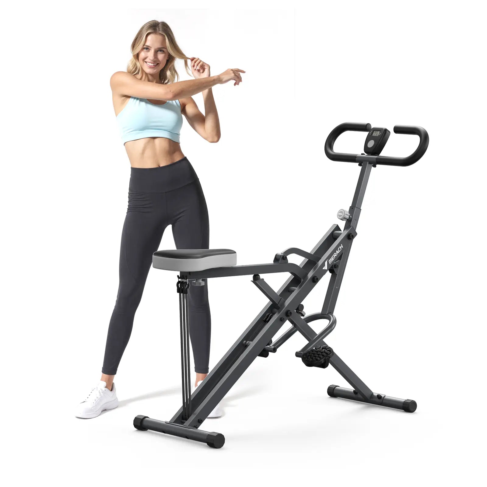 2-in-1 Squat Row Trainer with LCD, Adjustable Resistance Leg Glute Workout Machine for Women