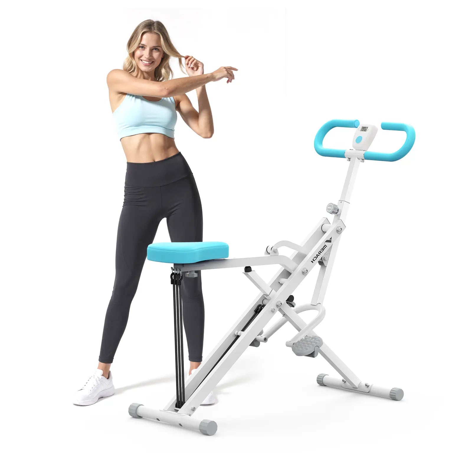 2-in-1 Squat Row Trainer with LCD, Adjustable Resistance Leg Glute Workout Machine for Women