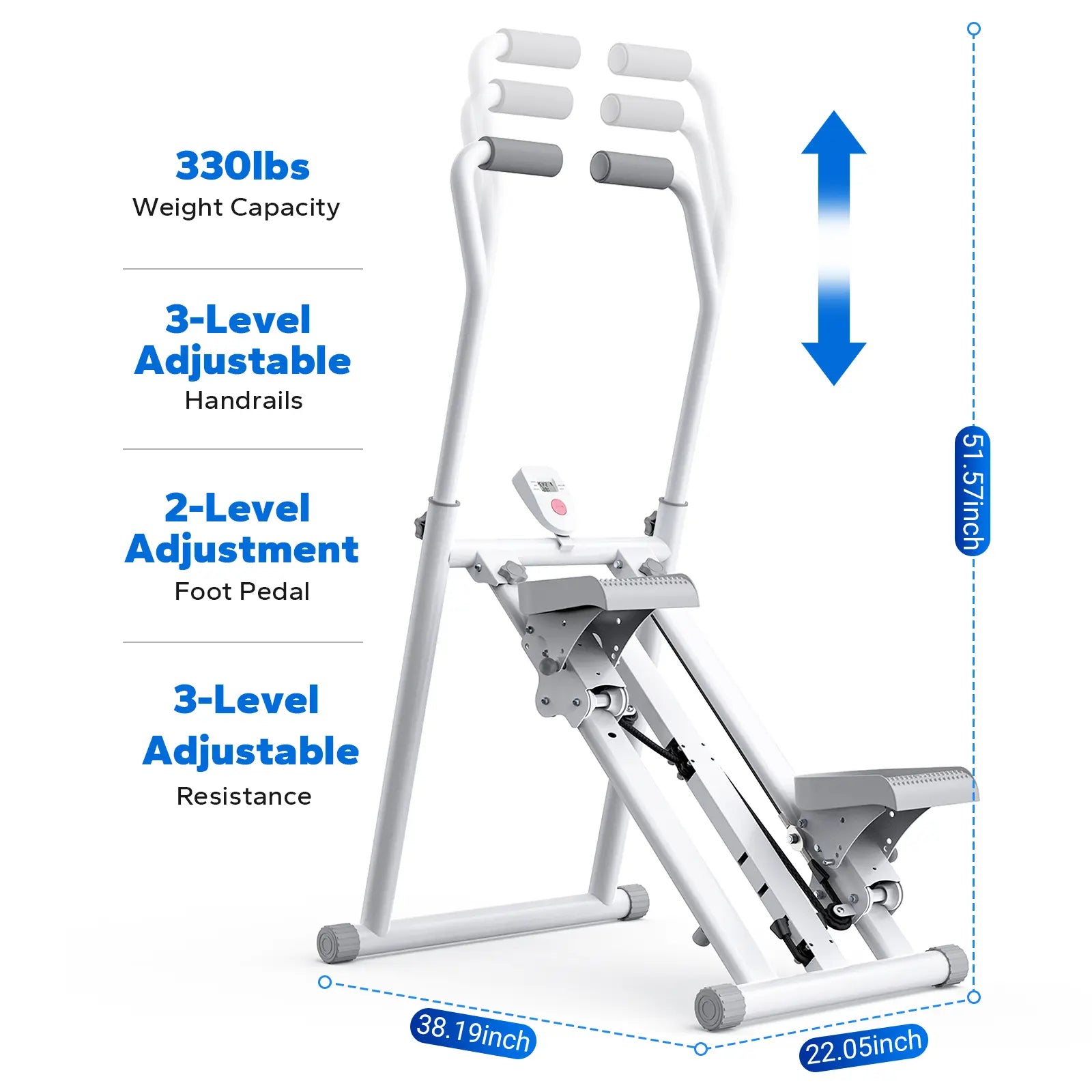 Stable 330LBS Stair Stepper with Handlebar, Adjustable Pedal Vertical Climber Home Cardio Machine