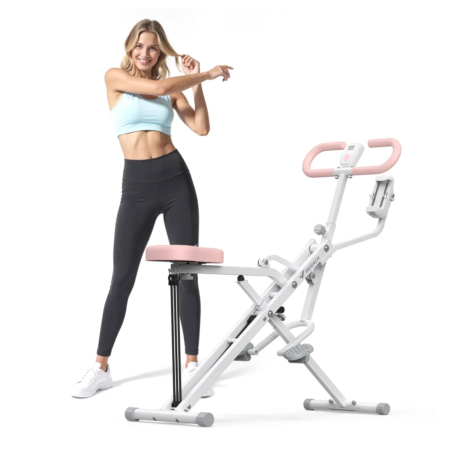 2-in-1 Squat Row Trainer with LCD, Adjustable Resistance Leg Glute Workout Machine for Women