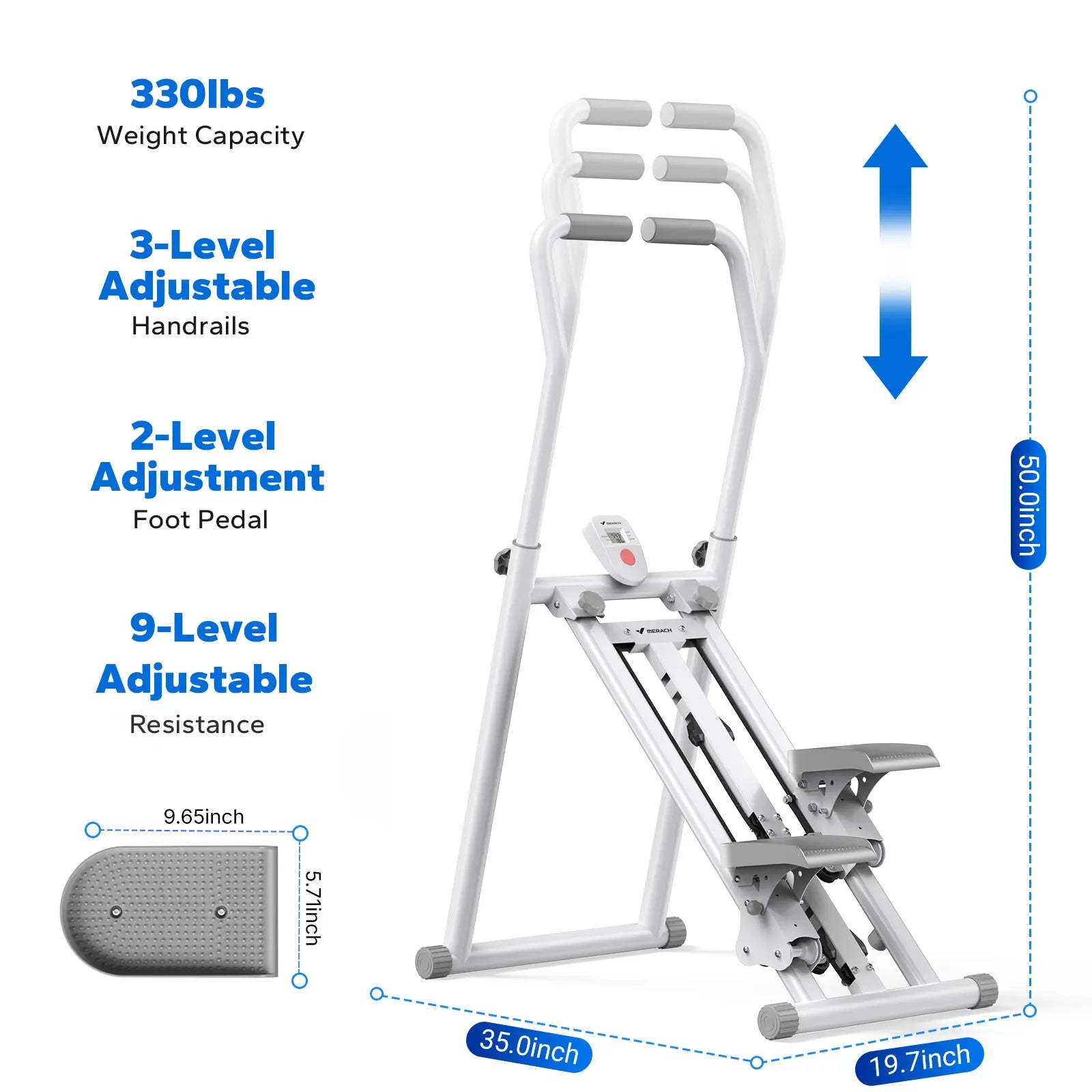 Stable 330LBS Stair Stepper with Handlebar, Adjustable Pedal Vertical Climber Home Cardio Machine